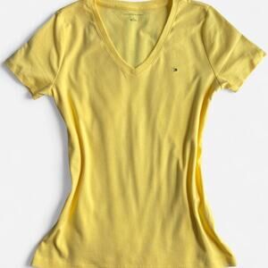 TOMMY HILFIGER Women's T-shirt L Yellow Casual Cotton